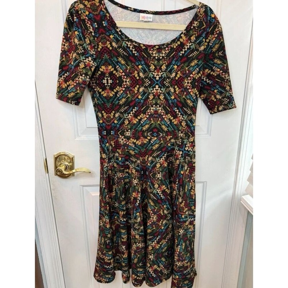 LuLaRoe Nicole Dress Women’s Medium Multicolor Geometric Floral